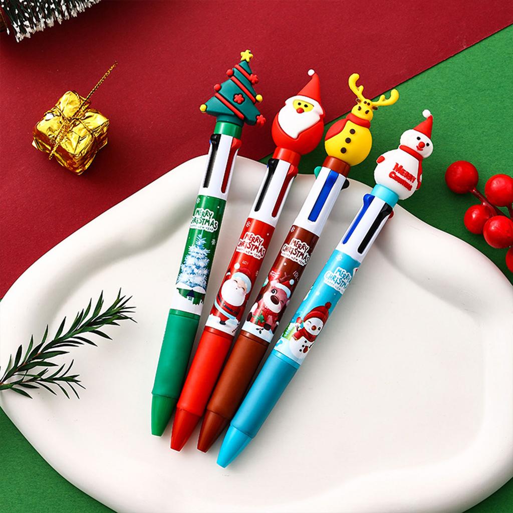 10Pcs Christmas Multicolor Pen for Student Adult 4 Color-in-1 Ballpoint Pen Retractable Ballpoint Pen Stocking Fillers