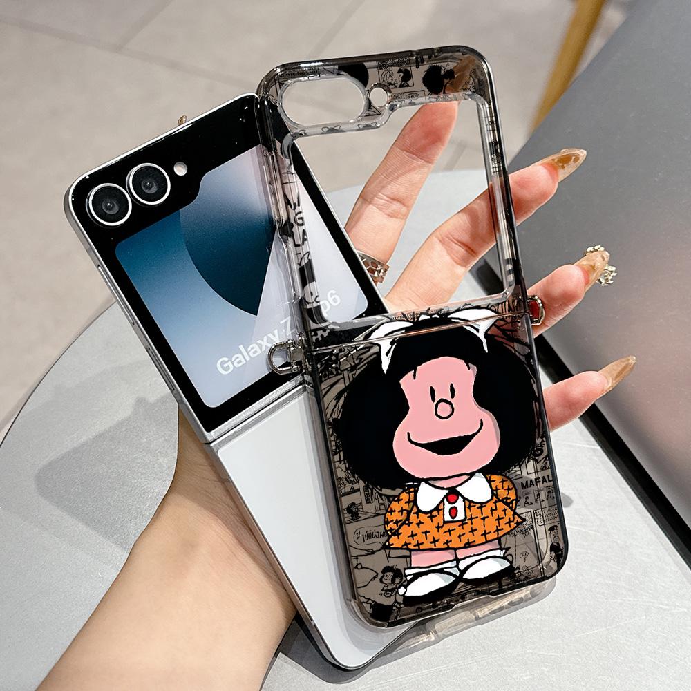 

Cute M-Mafaldas Girl Metal Connector Phone Case for Samsung Galaxy Z Flip3 Flip4 Flip5 Flip6 Flip7 Candy Color Soft TPU Cover Samsung Z Flip3 5G