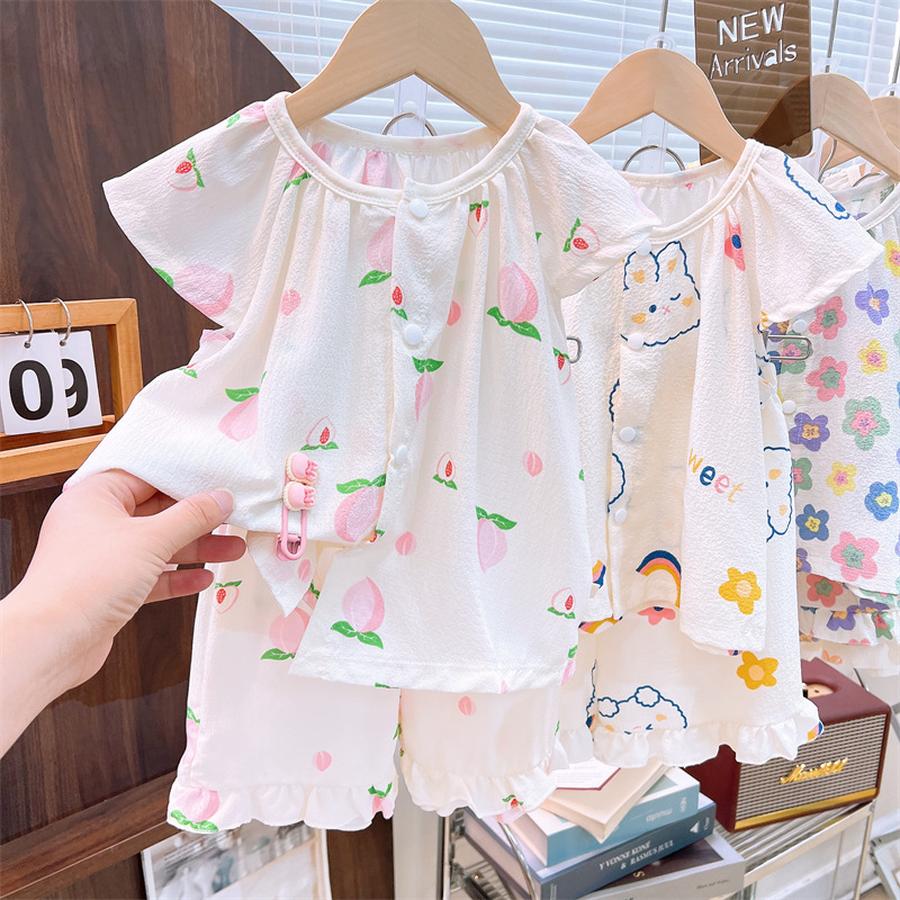 New Summer Sleeveless Set Thin Baby Girls Breathable Air-Conditioned Clothes Fashion Casual Pajamas Summer Style