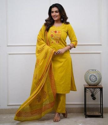 Dames Designer Feestkleding Salwar Pak Indiaas Bollywood Katoenen Top Tuniek Kurti Broek Dupatta Set