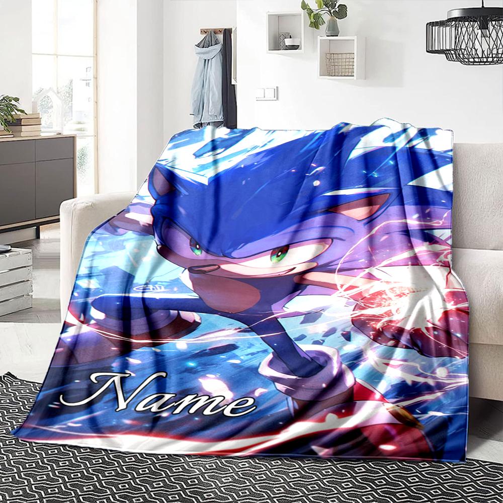Custom Name Sonic Adventure Sonic Hedgehog Party Blanket For Couch Bed Plush Cozy Fuzzy Blanket Super Soft Warm Blankets For Fall And Winter 0916237