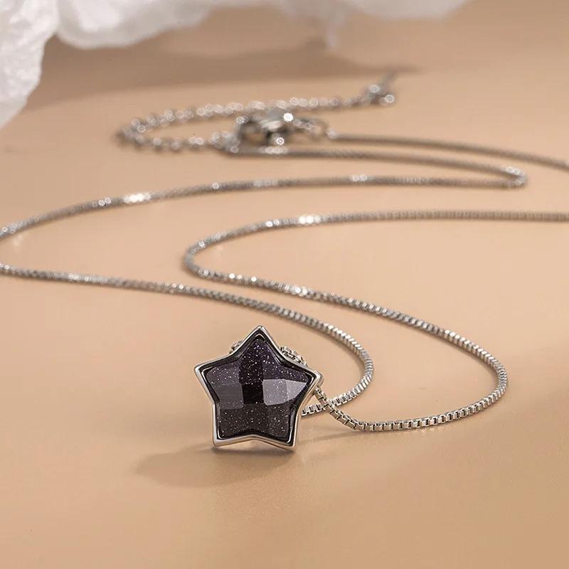 925 Silver Necklace Cute Five Pointed Star Smile Dimple Pendant for Women Girl Jewelry Gift