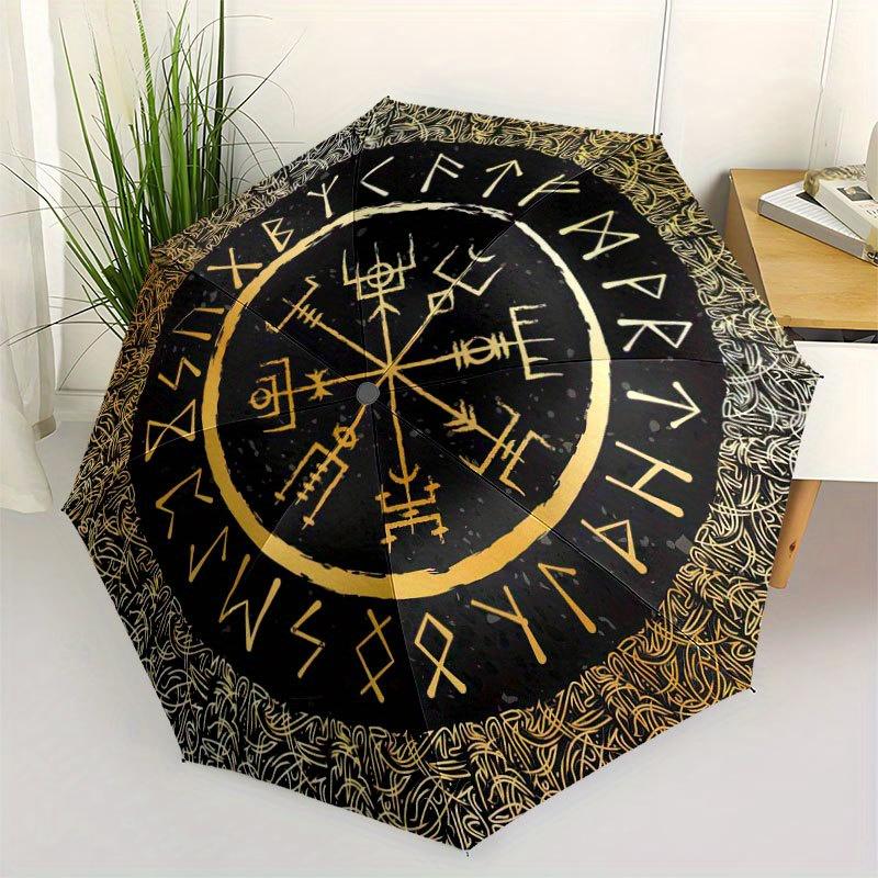 

Viking Vegvisir Compass Umbrella - Cartoon Design, Portable Folding with Durable Iron Frame & 8 Ribs, All-Season Use for Home, Iron&8K