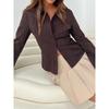 Mode Chemise Rayée Coupe Ajustée pour Femme Manches Longues Blouse Élégante Col de Chemise Bureau Décontracté Hauts Courts Simples Simples Printemps Été Streetwear Vêtements de Base