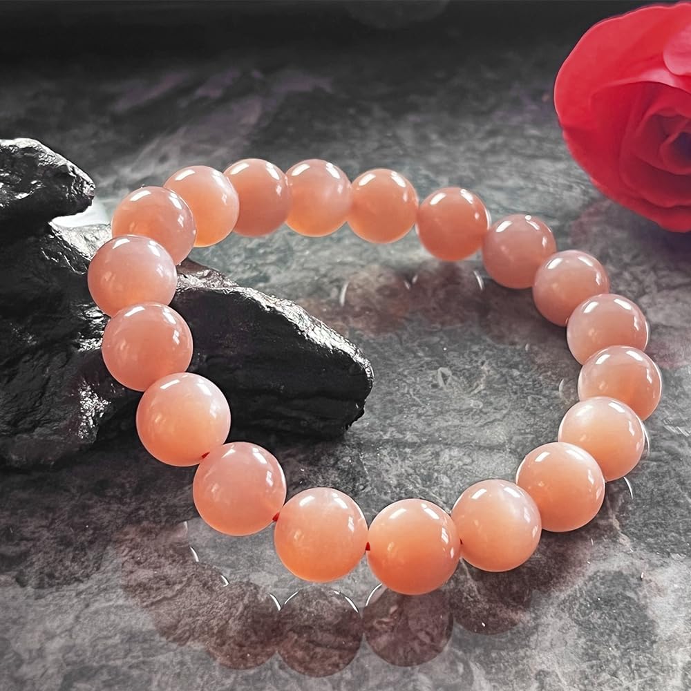 Natural Sunstone Feldspar Bracelet 10mm Beads for Men & Women, Jewelry Healing Elastic Bracelet To Enhance Temperament & Bring Good Luck