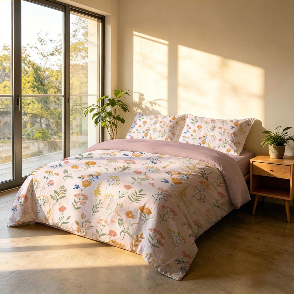 1pc Pink Flowers Printed Coreless Duvet Cover Set Multiple Sizes Soft and Comfortable Bedding Decoration Machine Washable