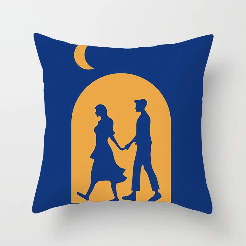 45x45cm Abstrakte Geometrische Berg Kissenbezug Blau Polyester Sofa Hotel Büro Sitzkissenbezug Heimdekoration