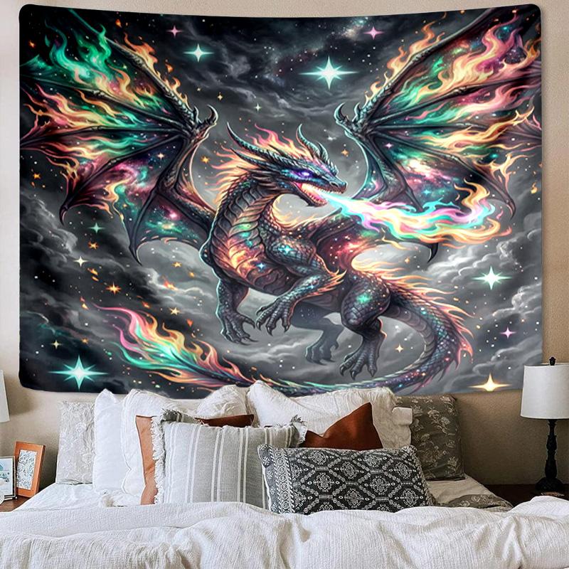 Blue Dragon Holding Stars Tapestry Room Decoration Wall Hanging for Living Room Bedroom, Dormitory, Birthday and Christmas Gifts