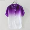 Short-sleeved Shirt Linen Cool Breathable Comfortable Gradient Blue Hawaiian Beach Men's Cardigan Shirt