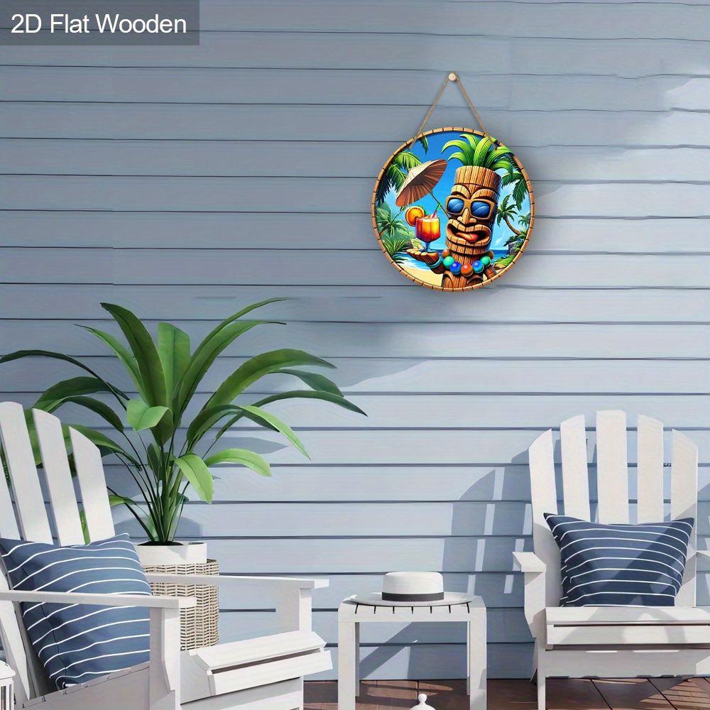2D Flat Hanging Decorative Signs,interior Wall or Door Decoration,garden Dec.,the Pattern Is Wooden Statue Beach Style,a Housewarming Gift for Friends