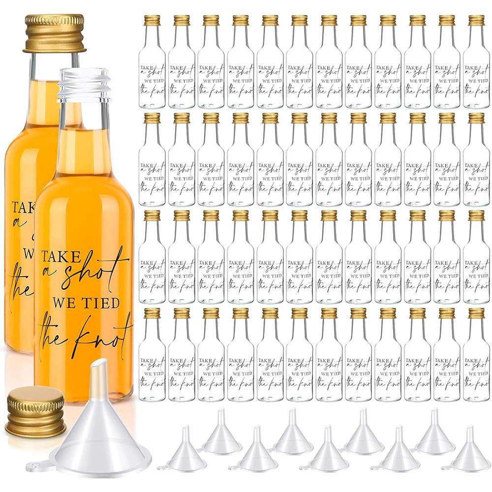 

1.7 OZ Mini Liquor Bottles Small Plastic Spirit Bottles Wedding Mini Wine Bottles Plastic Alcohol Shot Bottles Party Favors 30pcs&Thank You Sticker
