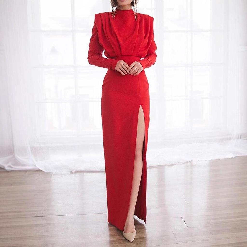 High Neck Slit Long Dress - European & American Summer Fashion