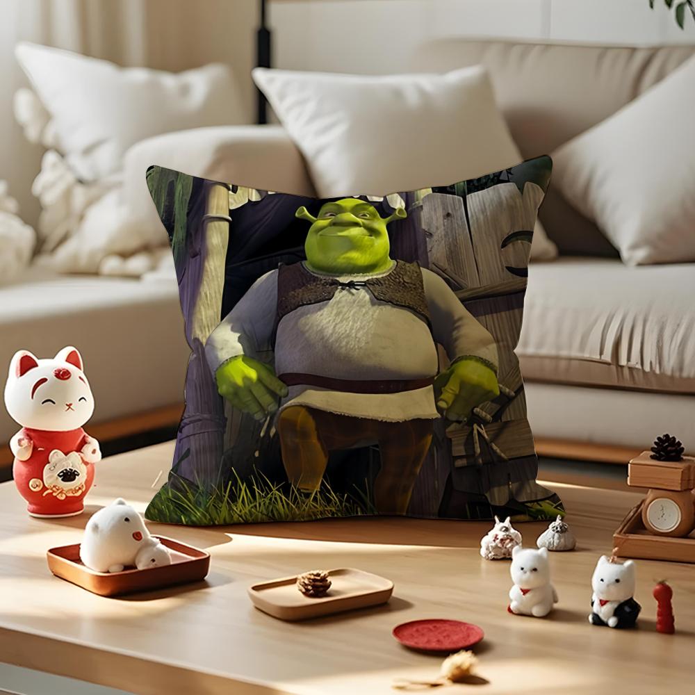 Cartoon S-Shreks Cute Funny Cushion Cover Silky Short Plush With Invisible Zipper Dustproof Sofa Pillow Cover For Home Decor