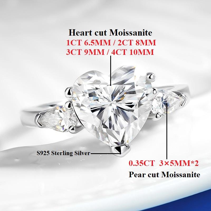 Halaile1-4CT D Color Moissanite S925 Silver Love Heart Ring Classic Fine Jewelry Women Bridal Wedding Elegant Gift