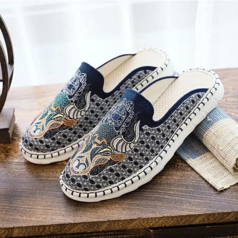 Fashion Summer Slippers For Men Half Flat Mules Elegant Shoes Comfortable Sale Sandals Man Cheap Korean Style Liquidation Trend 2024