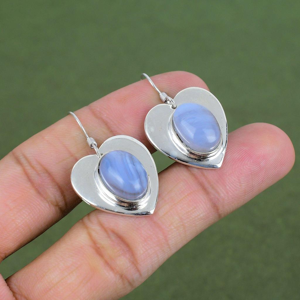 Blue Lace Agate Earring 925 Sterling Silver Earring Decent Earring Gemstone Jewelry Handmade Earrings Silver Jewelry For Her Gifts For Women