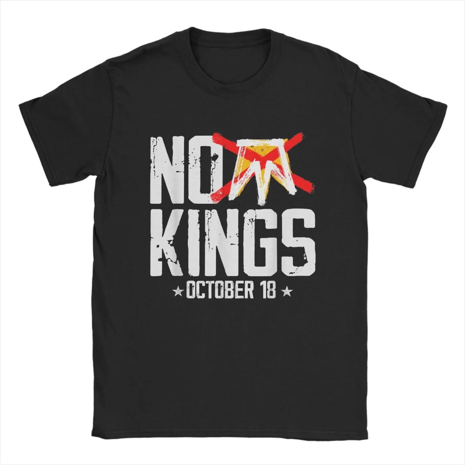 T-Shirts No Kings October 18 No Kings Day Funny Pure Cotton Tee Shirt Short Sleeve T Shirts Round Collar Clothing Gift Idea S чёрный
