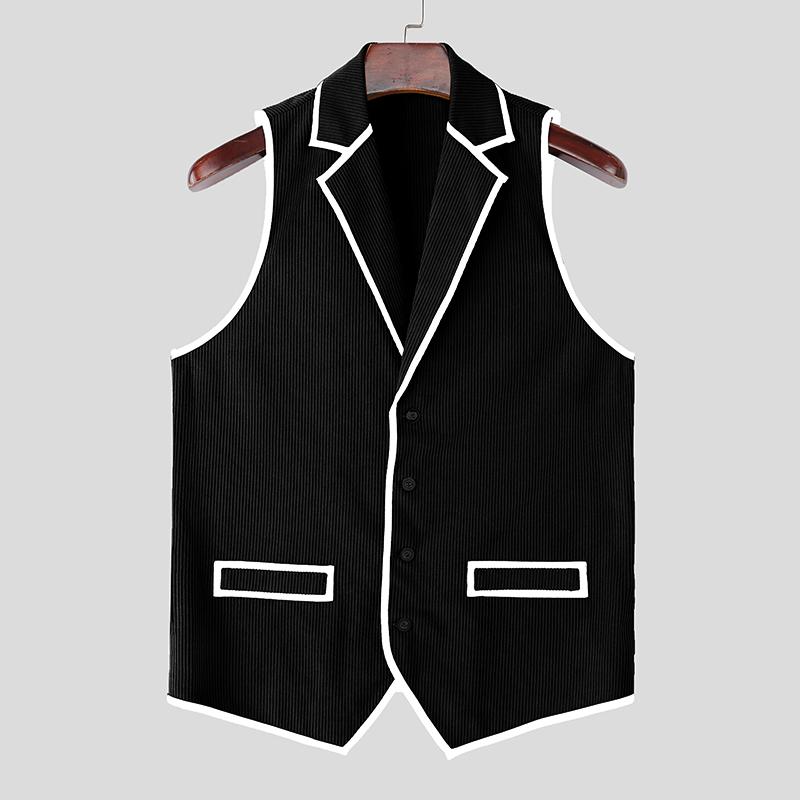 INCERUN Fashion Men Lapel Neck Sleeveless Stitching Buttons Casual Slim Thin Waistcoat Tops