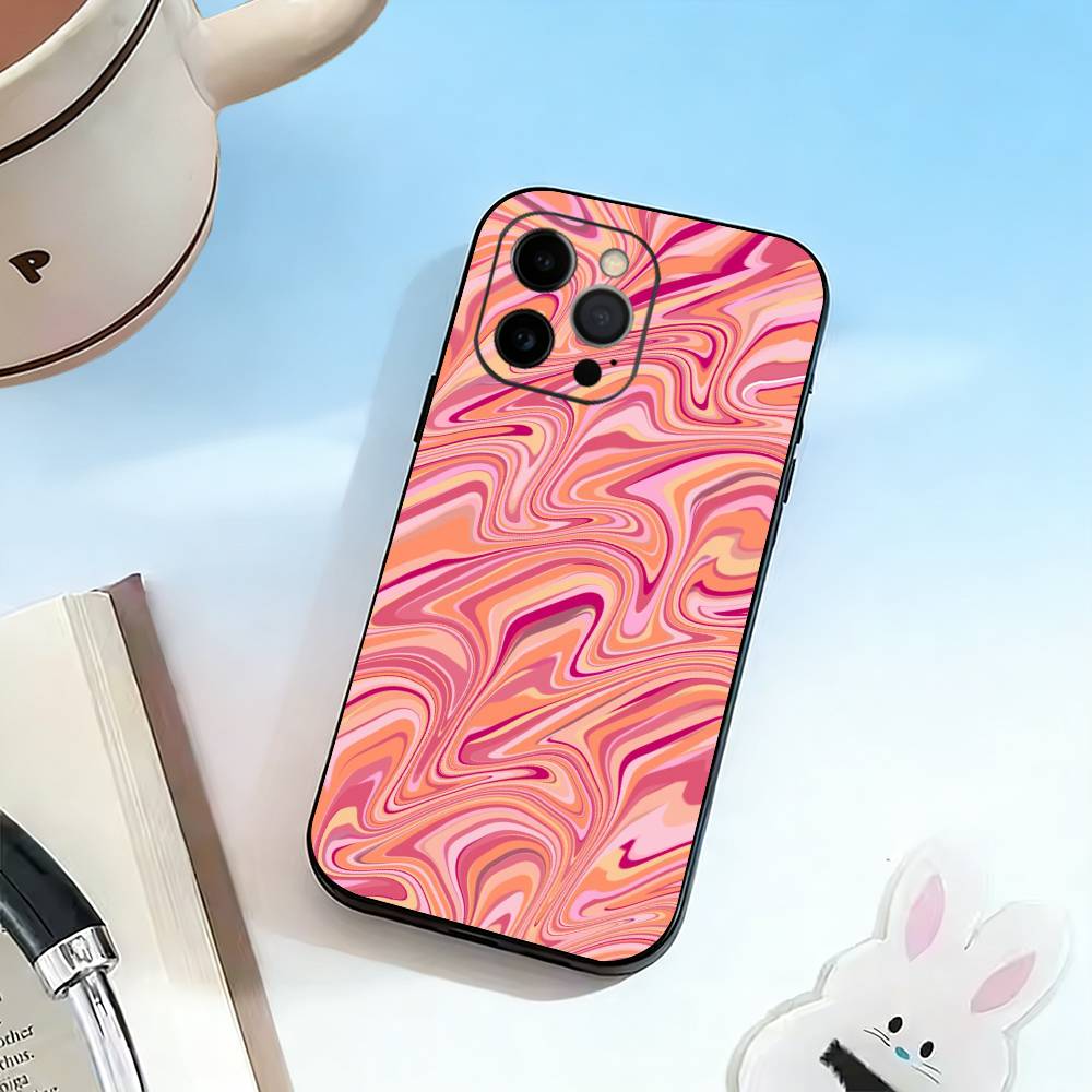 Liquid Swirl Pattern Phone Case For iPhone 17,16,15,14,13,12,11 Plus,Pro Max,XS,Soft Silicone Black Cover