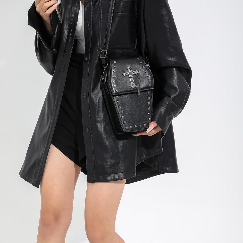 Women Coffin Satchel Purse Gothic Shoulder Bag PU Leather Skull Shape Cellphone Pouch Y2K Crossbody Bags Halloween Versatile Bag