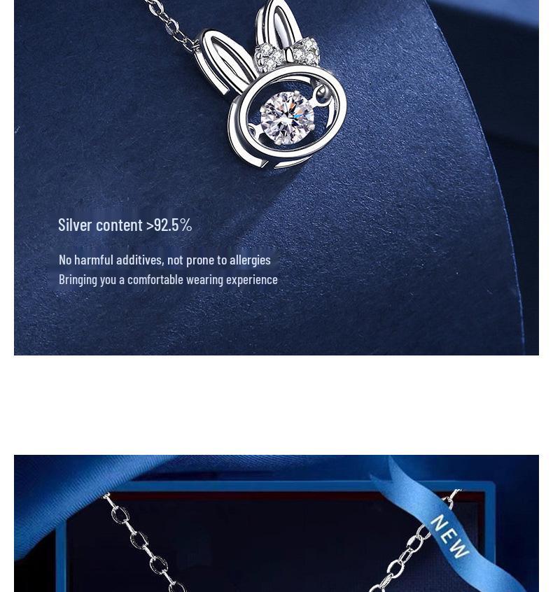 925 Sterling Silver Beating Heart Rabbit Necklace for Women - Zodiac Theme, Cool New Year Style, Cute Lively Clavicle Chain