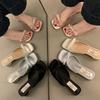 French evening breeze gentle fairy one-word slippers women wear new bow-tied thick-heeled high-heeled cool slippers in summer