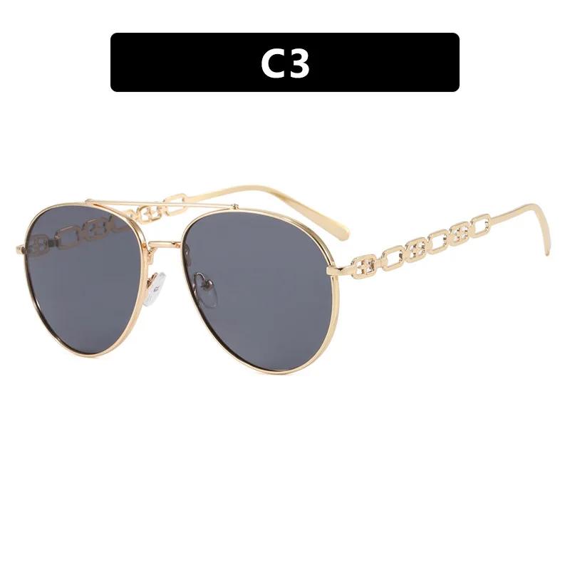 Vintage Pilot Metal Chain Sunglasses Women For Men  New Sun Glasses Punk Luxury Brand Designer Popular Big Frame Sexy Shades