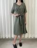 Olgangdijainseutyudio Open-Faced Linen Belted Dress