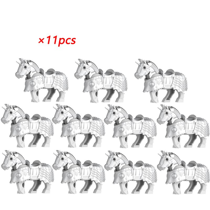 11pcs Medieval Gothic War Horse Building Blocks Silver/Gold/Iron/Armored Horses Battle Steed DIY Bricks Toys