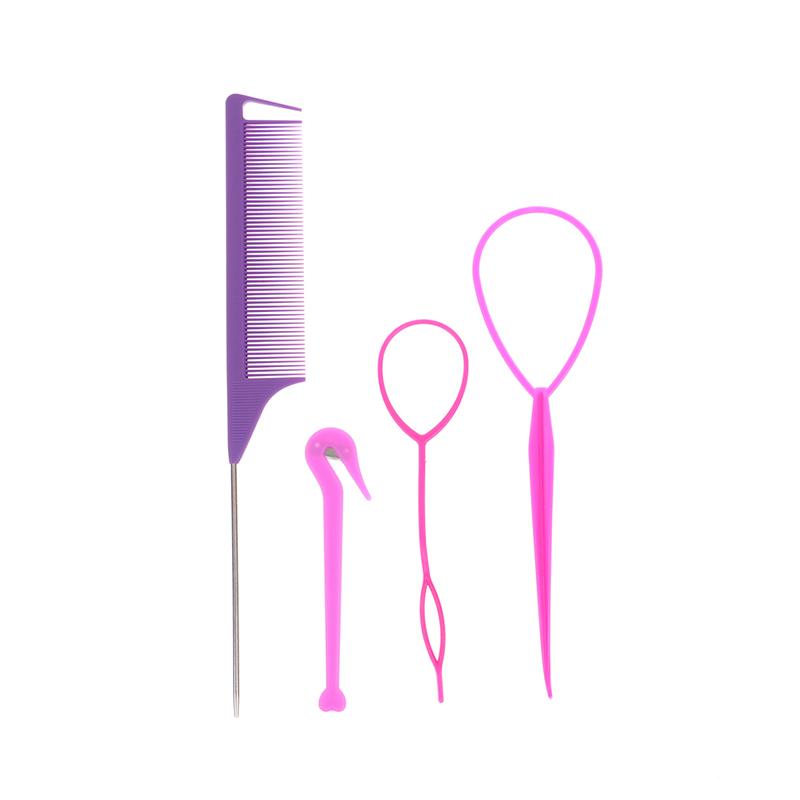 

4 шт./компл. инструмент для плетения резинки для волос петли гребень для хвоста металлический штифт гребни для плетения фиолетовый