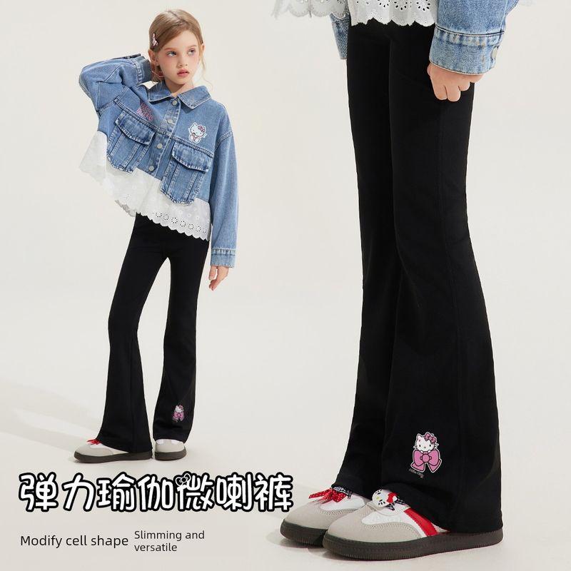 Children s Autumn Casual Flared Pants 2025 New Style Medium and Large Children s Clothing Elastic Comfortable Girls  Pants Black 120