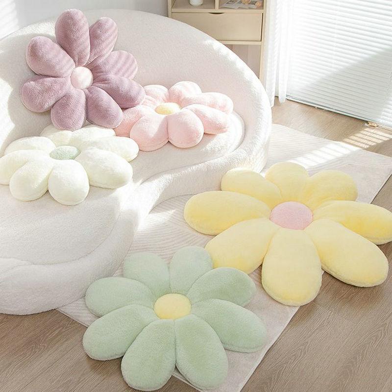Soft Colour Fluffy Flower Throw Pillow Stuffed Lifelike Daisy Flowers Plush Toy Plant Home Decor Cushion Chair Mat for Kids Girl
