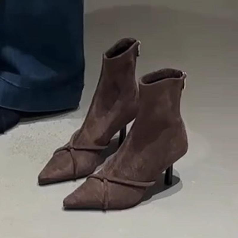 Fashion Designer 2025 New Woman Ankle Boots Sexy Pointed Toe High Heels Shoes Winter Dress Party Fashion Boots Brand Trend Pumps Botas