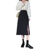 Black Irregular Slit High-Waist A-Line Skirt for Spring/Summer