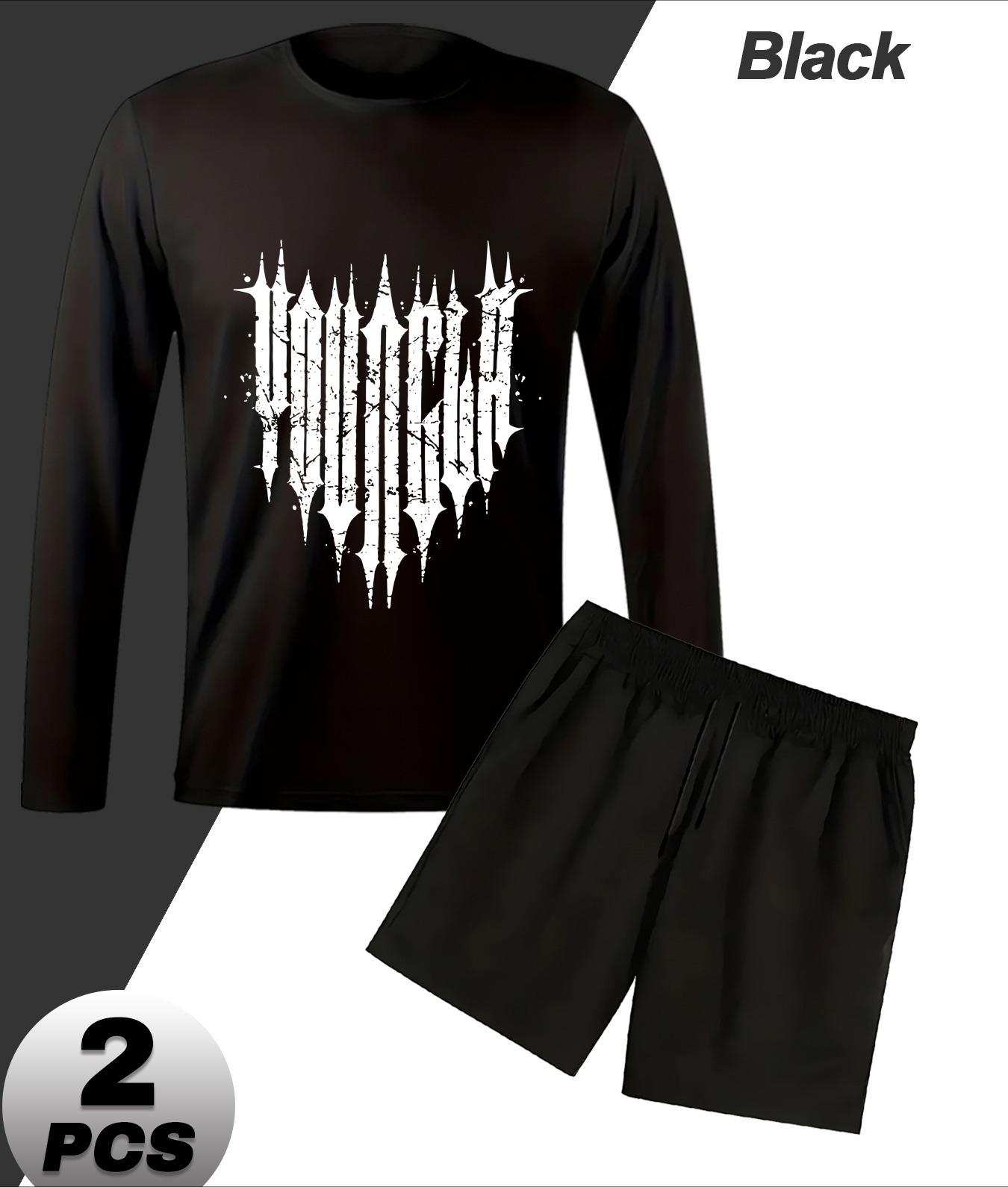 Casual Long Sleeve & Shorts Set for Men, Solid Color & Classic, Perfect for Daily S