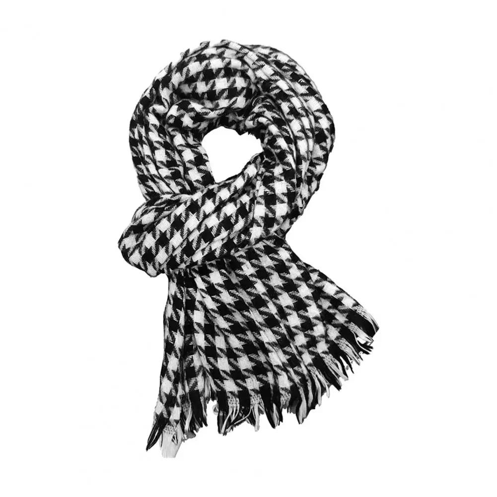Autumn Winter Scarf Classic Tassel Scarf Plaid Print Tassel Trim Scarf Thick Warm Shawl Versatile Long Wrap for Women Autumn