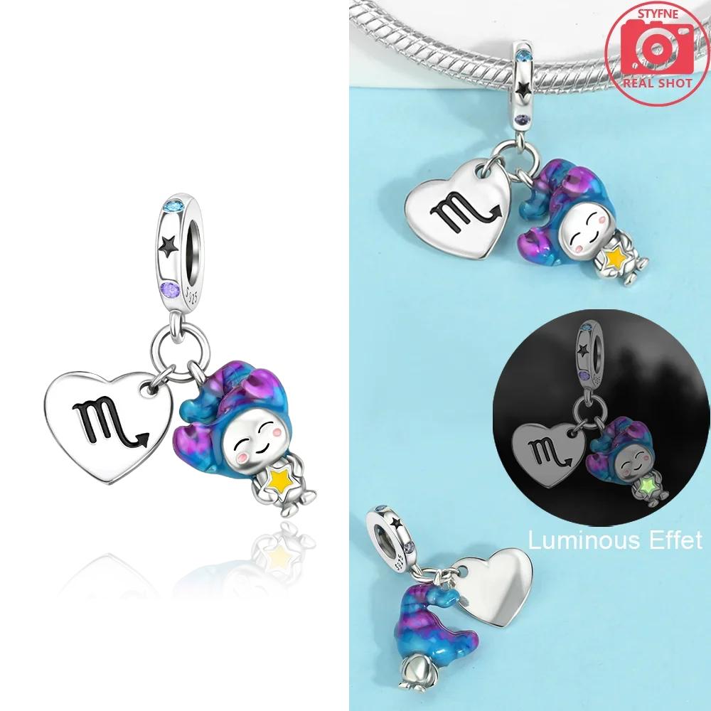 Original Copper Cute Aries Cartoon Constellation Red Cancer Luminous Pisces Charm Beads Fit Bracelet Girl Diy Gift Accessory