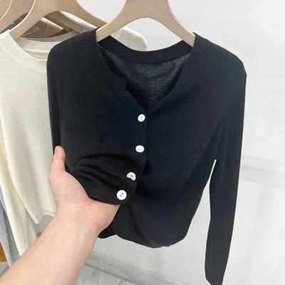 Women's V-Neck Knit Cardigan Long Sleeve Slim Fit Casual Commute Top