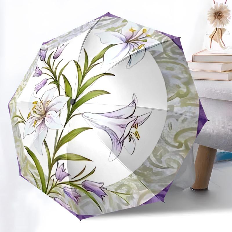 

1pc Lilies Print Automatic Open/Close Umbrella - Compact Travel Umbrella, Gift for Birthday, Holiday yy260106030