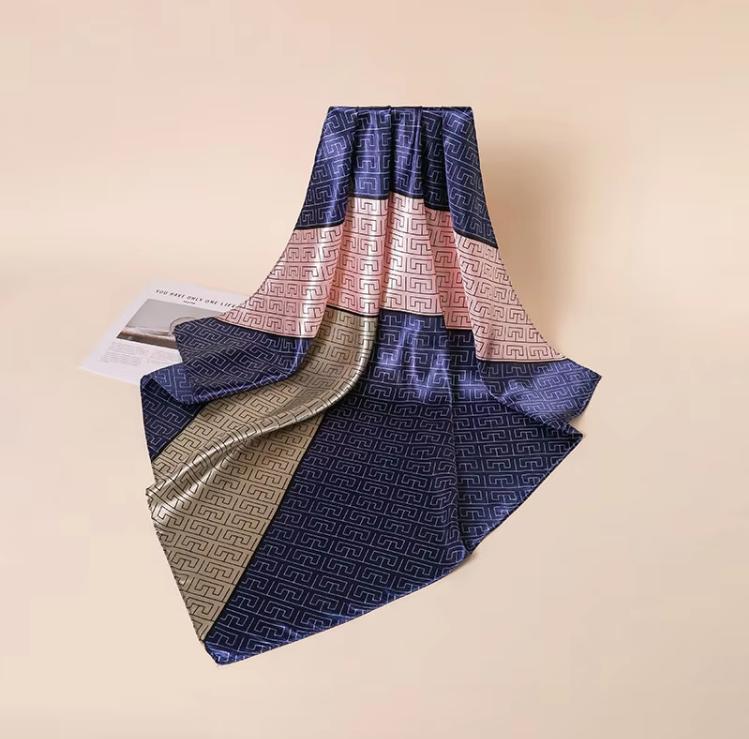 Large Square Vintage Summer Polyester Headscarf New Fashionable Hair Tie Geometric Lines Matching Colors Traditional Scarf Shawl