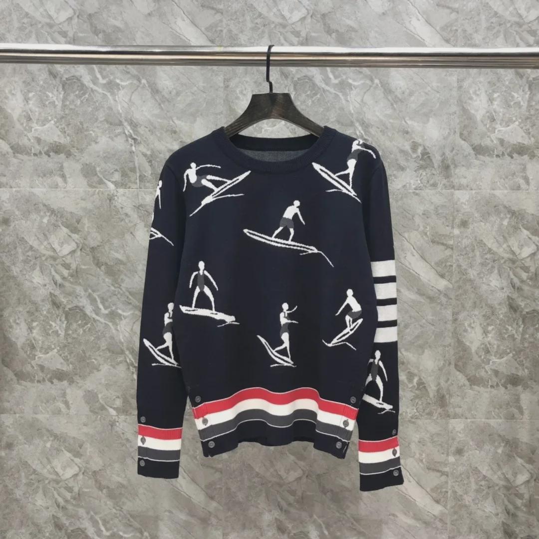 

Унисекс свитер шерстяной жаккардовой вязки для серфинга на осень/зиму Size 4 темно-синий