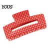 Long Hair Claw Back Head Claw, Hollow Square Large Clip, Plaid Print Accessory Anti-Slip Teeth for Daily Wear Medium