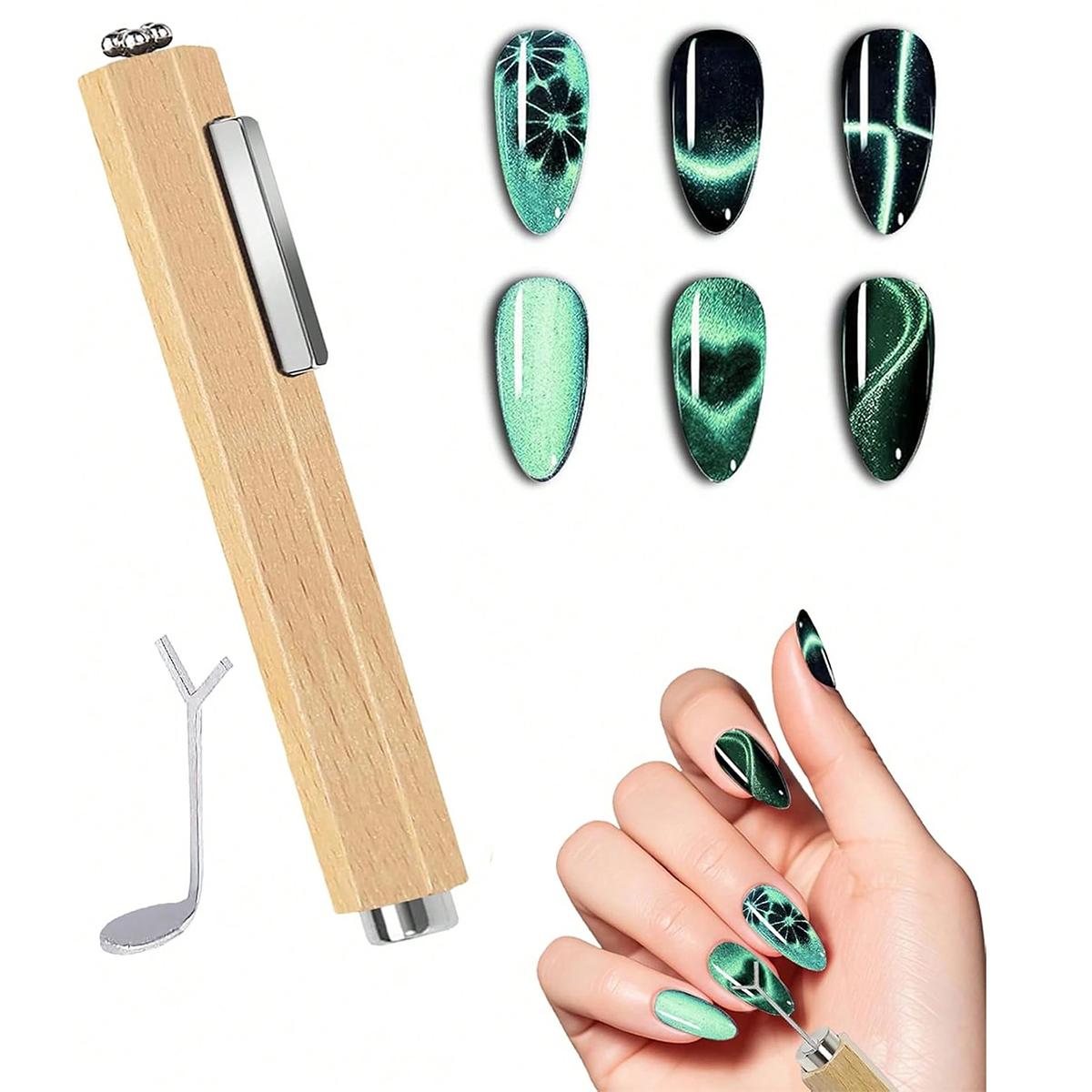 3 In 1 Nail Magnet With Heart Shaped Cat-Eye Tool, Multifunctional 3D Cat Eye Gel Nail Polish Magnet Pen French Manicure Tool