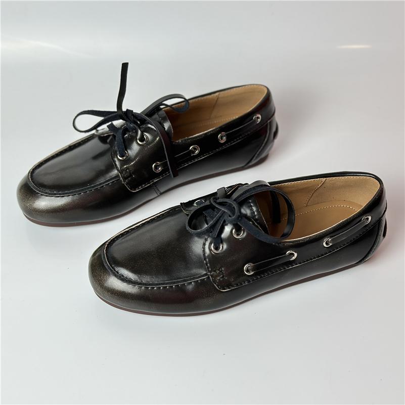 

Meotina Женские туфли из натуральной кожи на плоской подошве с круглым носком и шнуровкой, лаконичный дизайн, женская модная повседневная обувь, весна-осень, коричневый, черный, 43 34 чёрный