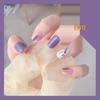 Taro Paste Pudding Wisteria Purple Graffiti Color Block Wearable False Nails with Stickers