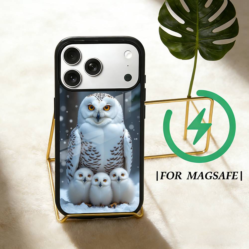Cute Owl Phone Case For iPhone 17 16 15 14 13 12 Pro Max Plus for Magsafe Mirror Wireless Magnetic Cover