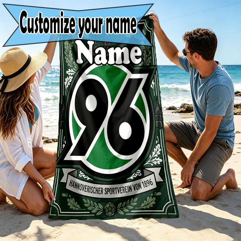 Custom Name Personalized Hannover 96 Football Print Beach Towel, for Trip Camping Beach Party Home Decor, Birthday Gift for Family & Friends