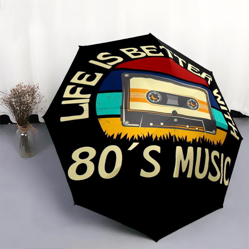 1PC Musical Mixtape Umbrella Portable Folding Umbrella Iron Frame Hole Bone Structure Outdoor Home Umbrella A9