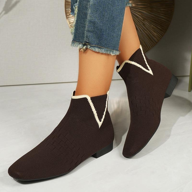 Large-sized Square-toed Short Sock Boots and Breathable Sleeve Short Shoes