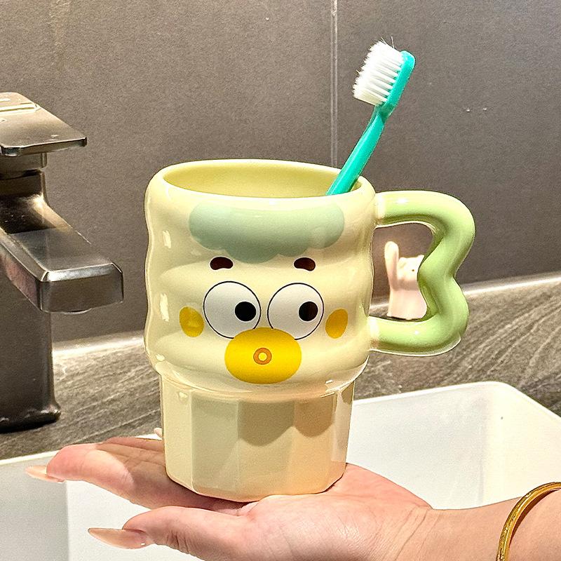 Cute Cartoon Ceramic Mouthwash Cup Household Brushing Cup Couple Tooth Tank Toothbrush Children's Washing Cup High-value Dental Utensils